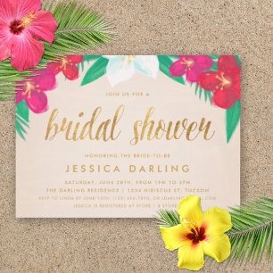Fleurs tropicales Gold Bridal Shower Invitation