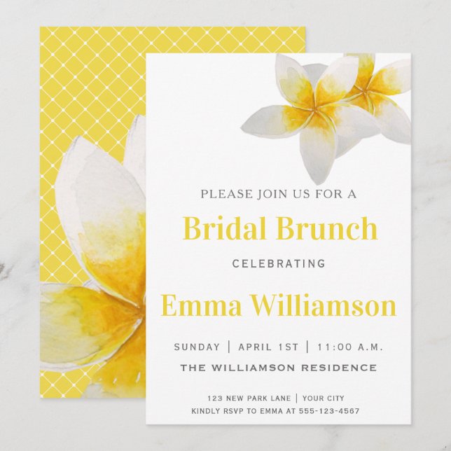 Fleurs tropicales jaunes | Invitation de Brunch nu (Devant / Derrière)