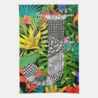 Fleurs tropicales Monogram J Serviette de cuisine