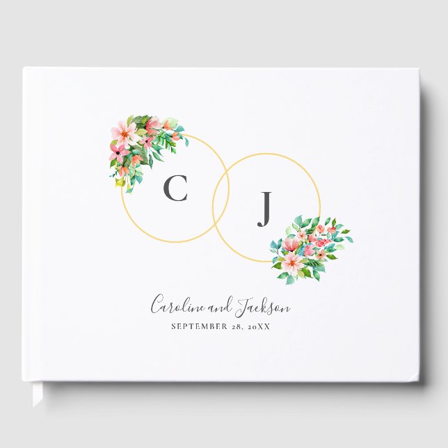 Fleurs tropicales Monogramme Mariage Livre d'or (Recto)