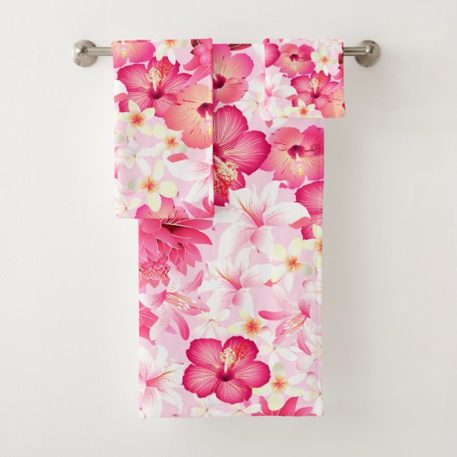 Fleurs tropicales rose et blanche (En situation)