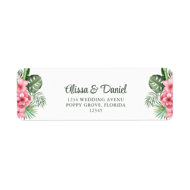 Fleurs tropicales roses et vertes Adresse de l'exp (Devant)