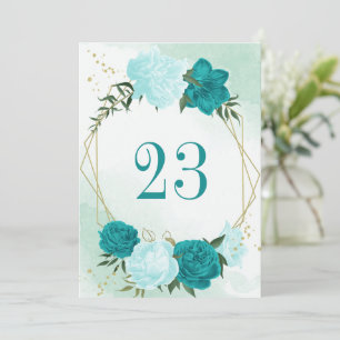 fleurs turquoise feuilles vertes carte de numéro d