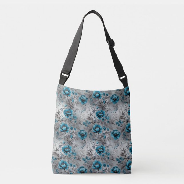Fleurs Turquoises vives : Sac fourre-tout floral é (Devant)