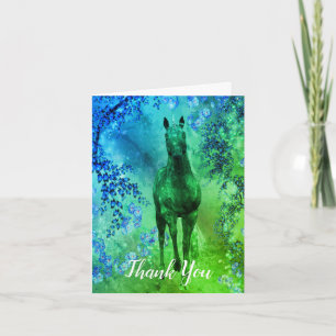 Fleurs Unicorne Noire Carte de remerciements d'art