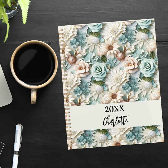 Fleurs vert pâle crème script de nom 2026 (Créateur téléchargé)
