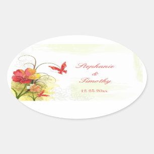 Fleurs vert rouge + autocollants de mariage papill