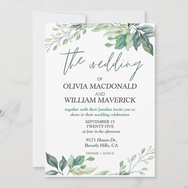 Fleurs vertes modernes Faire-part de mariage simpl (Devant)