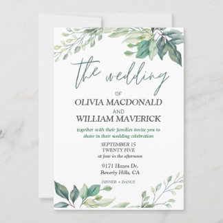 Fleurs vertes modernes Faire-part de mariage simpl