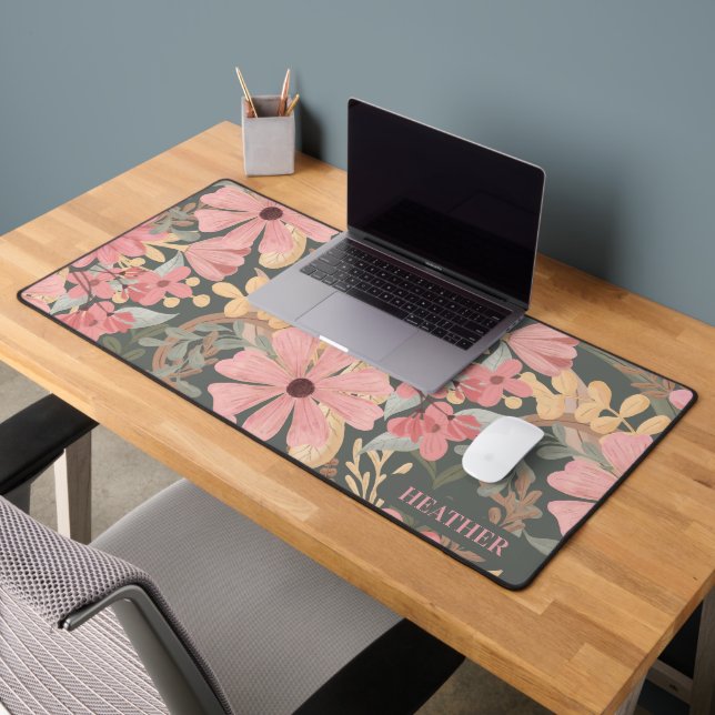 Fleurs vertes rose Sage Laisser Motif Aquarelle (Bureau 2)