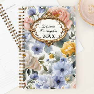 Fleurs vintages d'aquarelle avec cadre doré