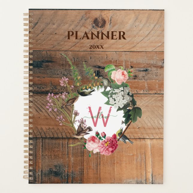 Fleurs Vintages en bois rustique monogrammé (Devant)