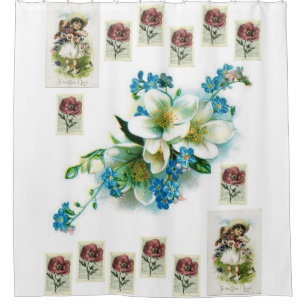 Fleurs vintages fille blanche douche rideau