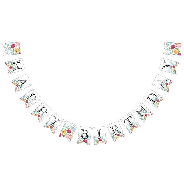 Fleurs vintages joyeuses Bannière d'anniversaire (Tout)