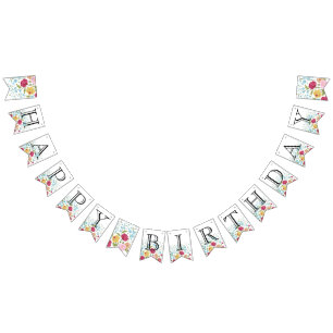 Fleurs vintages joyeuses Bannière d'anniversaire