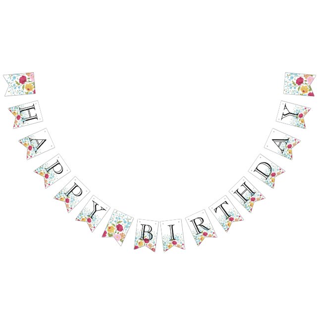 Fleurs vintages joyeuses Bannière d'anniversaire (Tout)