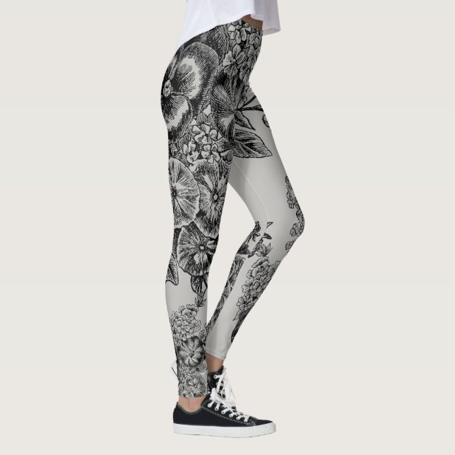 Fleurs vintages noires/grises Leggings Mariages (Droite)