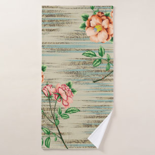 Fleurs vintages orange et rose avec feuilles verts
