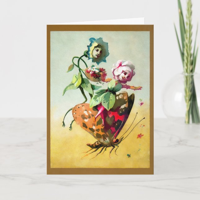 Fleurs vintages Riding Papillon Carte personnalisa (Devant)