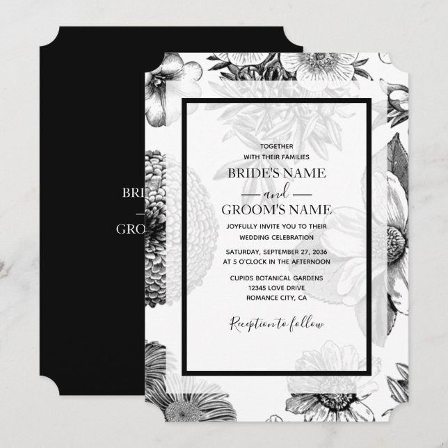 Fleurs Vintages rustiques Invitations de mariage (Devant / Derrière)