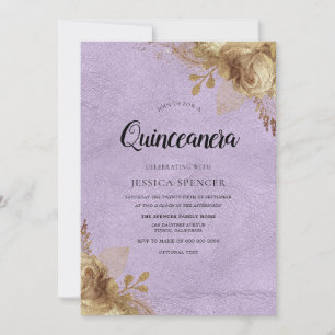 Fleurs violet et or Quinceanera Invitation de la p