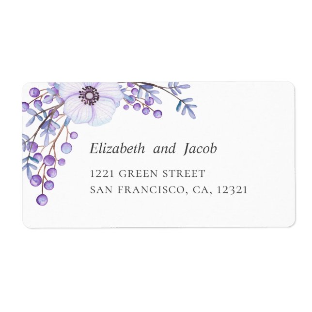 Fleurs violettes. Adresse du mariage à fleurs viol (Devant)