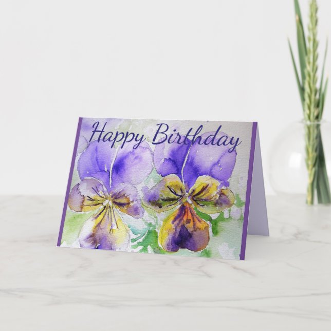 Fleurs violettes Aquarelle Florale Carte d'anniver (Devant)