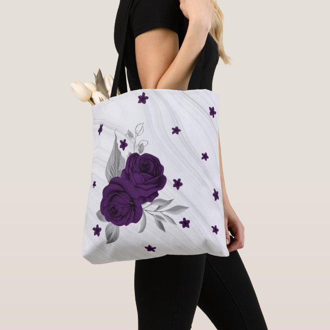 fleurs violettes argent feuille marbre sac fourre- (De près)