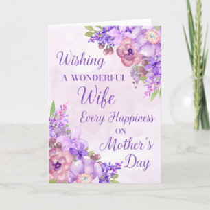 Fleurs violettes Carte de fête des mères pour femm