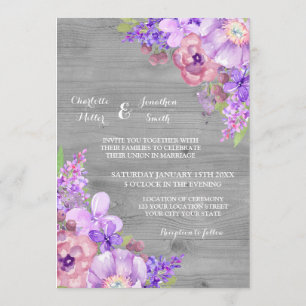 Fleurs violettes en bois rustique Invitations de m