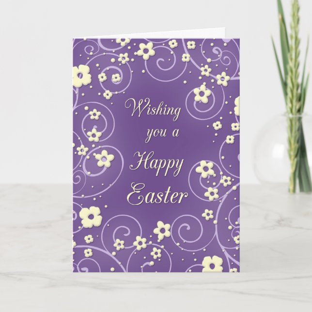 Fleurs violettes et jaunes Bonne carte de Pâques (Devant)