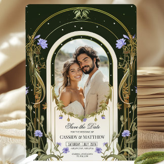 Fleurs Violettes Faire-Part de Date de Mariage ave