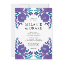 Fleurs violettes Faire-part de mariage peinte à la