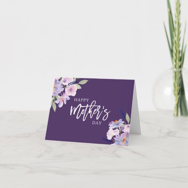 fleurs violettes joyeux carte de jour mère (Devant)
