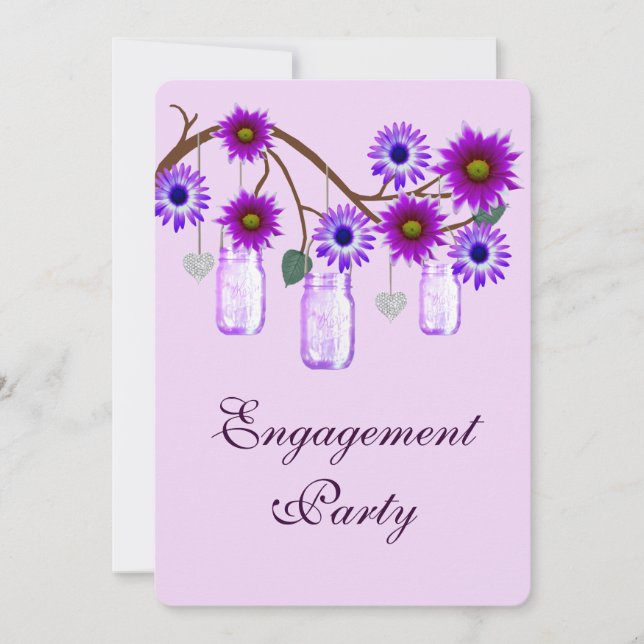 Fleurs violettes Mason Jars Engagement Invitation (Devant)