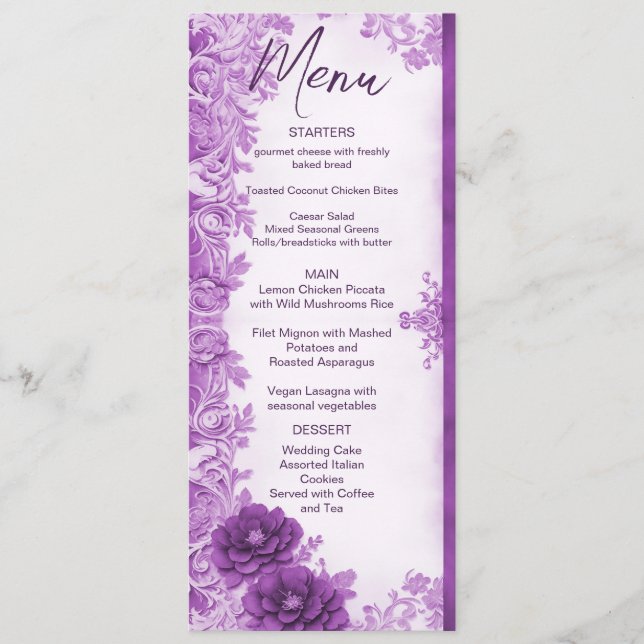 Fleurs violettes Menu Mariage fleuri (Devant)