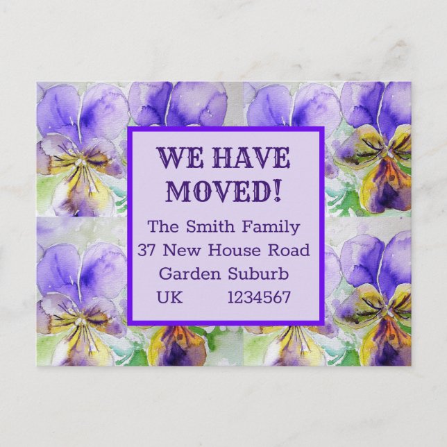 Fleurs violettes Nouvelle Adresse Carte Postale, N (Devant)