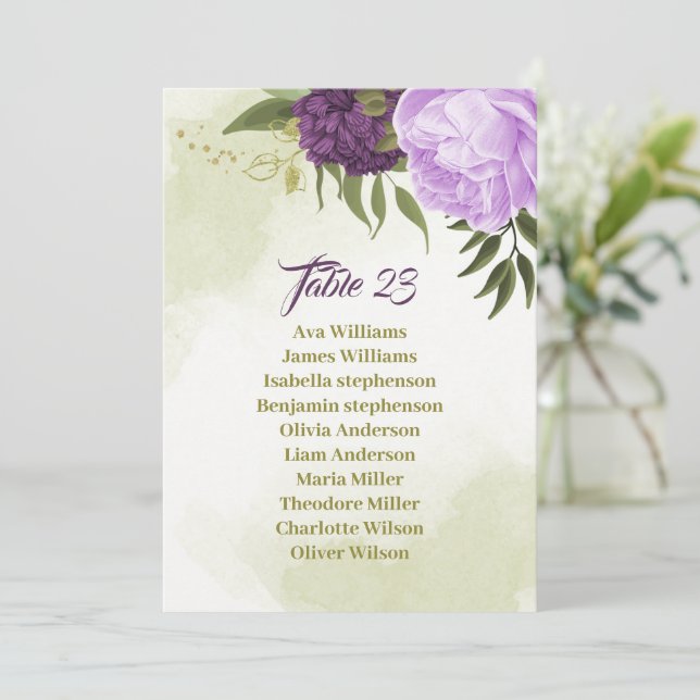 fleurs violettes vert feuille carte de siège (Debout devant)