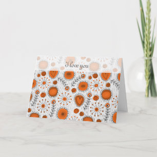 Fleurs Whimsical en Orange Je t'aime Carte