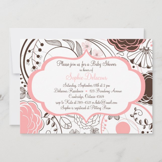 Fleurs Whimsical Rose Invitations de douche bébé (Devant)
