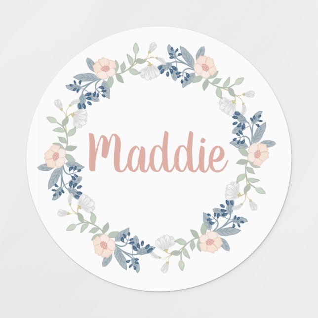 Fleurs Wreath Nom personnalisé Étiquettes (Design 1)