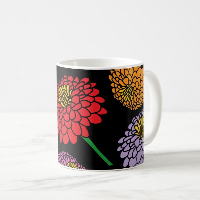 Fleurs Zinnia colorées personnalisées tasse de caf (Devant droit)