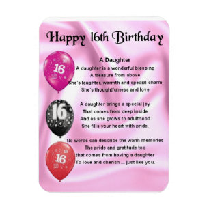 Flexible 16e anniversaire fille poème Magnet