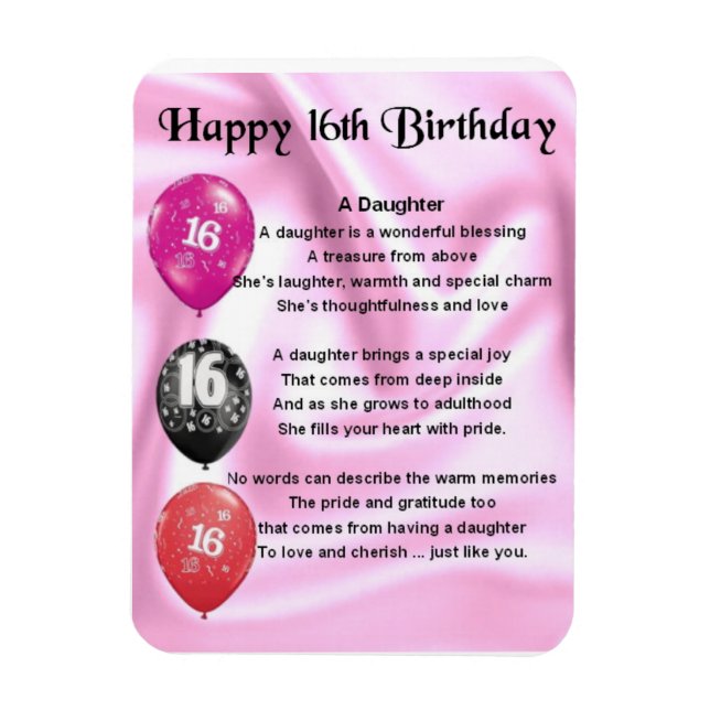 Flexible 16e anniversaire fille poème Magnet (Vertical)