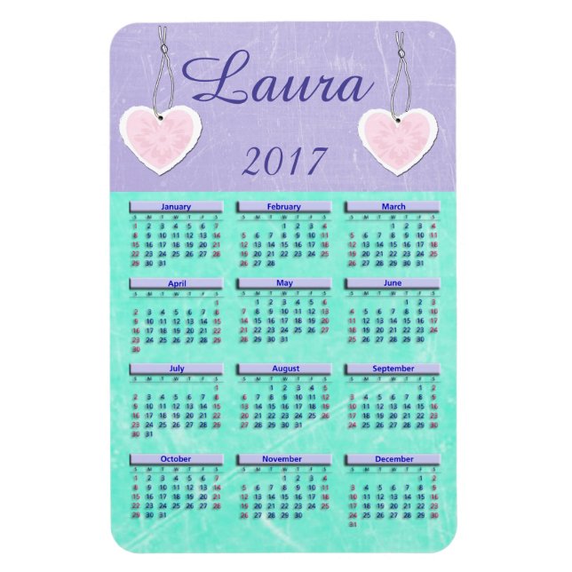 Flexible 2017 Mini-calendrier violet et Turquoise Magnet (Vertical)