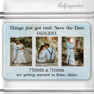 Flexible 3 Photos Dusty Blue Enregistrer la date Magnet