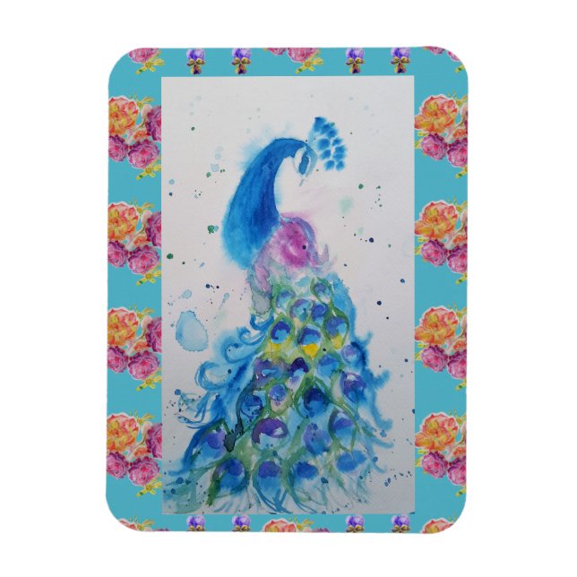 Flexible Aquarelle Peacock Blue Bird Aqua frigo Magnet (Vertical)