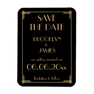 Flexible Art Déco Noir Mariage Enregistrer La Date Magnet