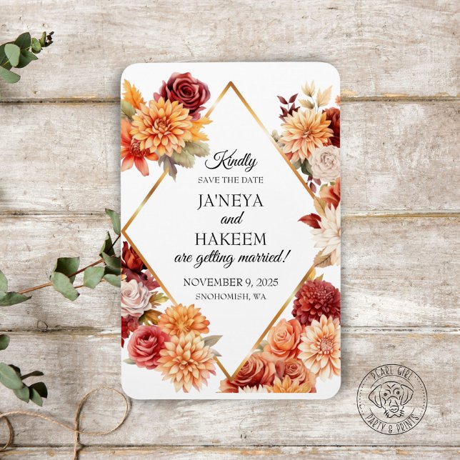 Flexible Automne Mariage floral Enregistrer la date Magnet (Créateur téléchargé)