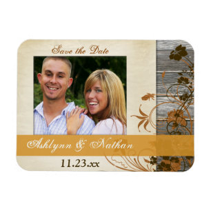 Flexible Autumn Flowers, FAUX Wood Save the Date Magnet